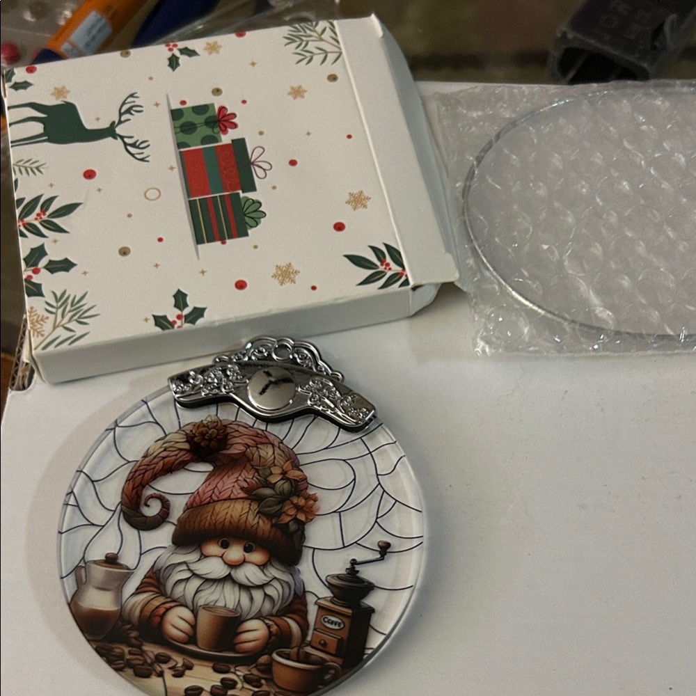 Festive Gnome Holiday Ornament - Brown and Silver